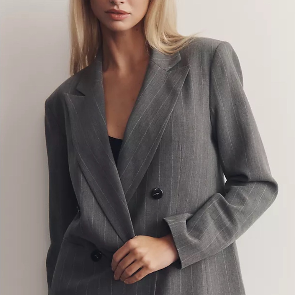 Anthropologie Maeve Charcoal Pinstripe Blazer Fall 2025